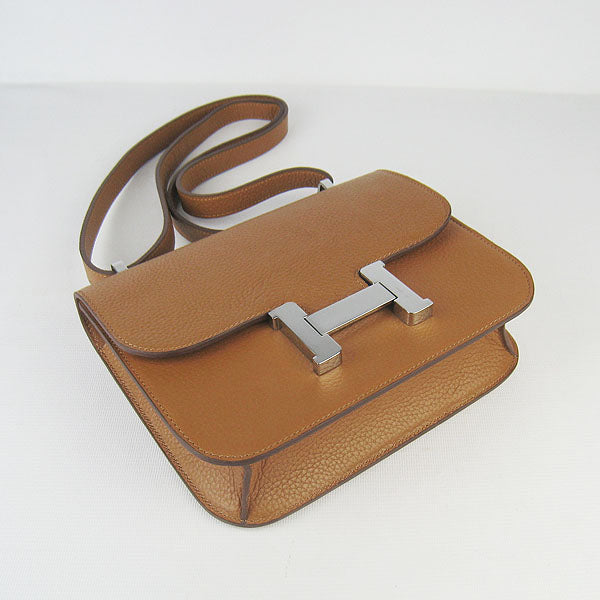 Luxury Hermes Constance Cowskin Leather Bag light coffee silver