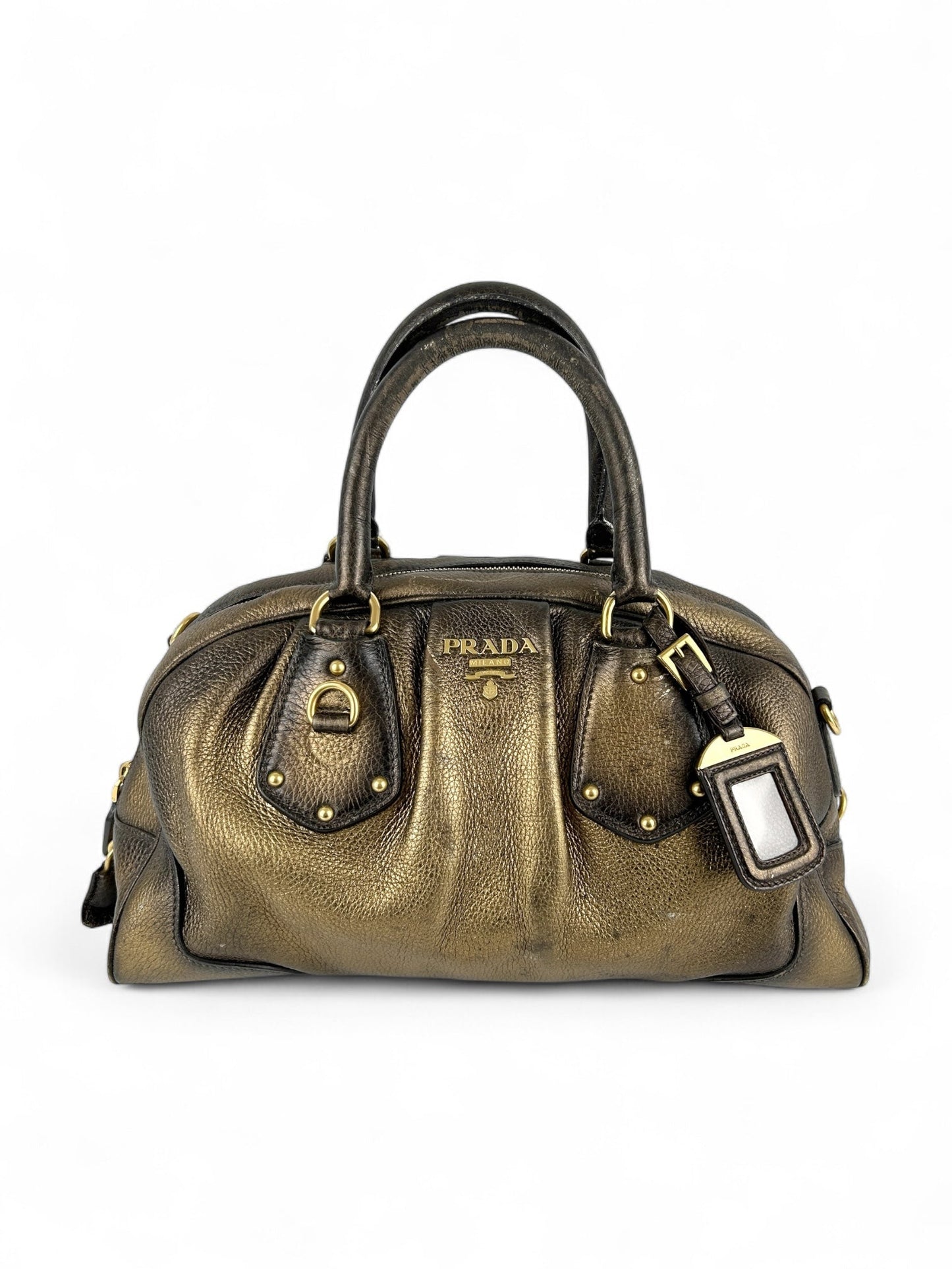 Prada Brown Cervo Antik Bowler Bag Bronze 2000s