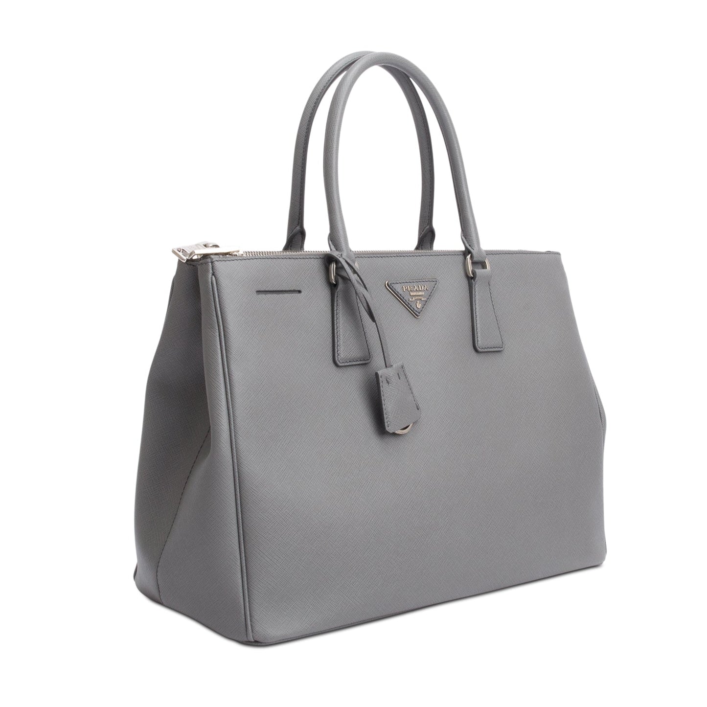 Prada Grey Saffiano Lux Large Double Zip Galleria Tote