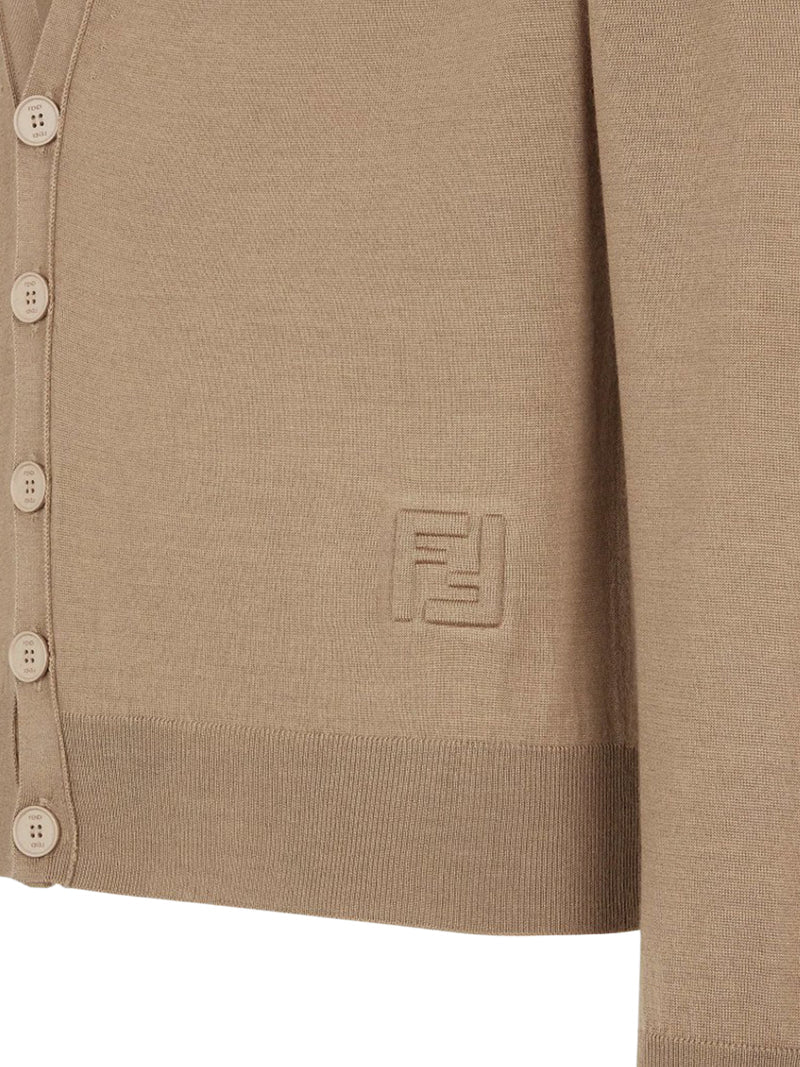 Fendi Men Light Brown Wool Cardigan