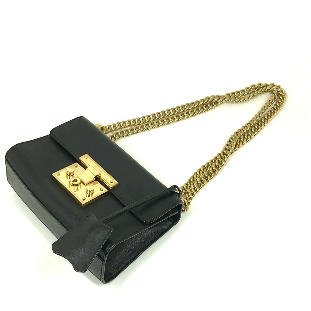 GUCCI Shoulder Bag 409487 leather black Small Padlock Chain Women