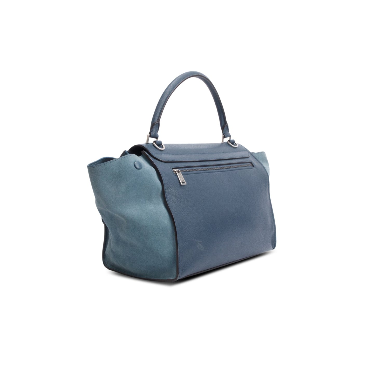 Celine Blue Calfskin Leather Suede Trim Medium Trapeze Bag