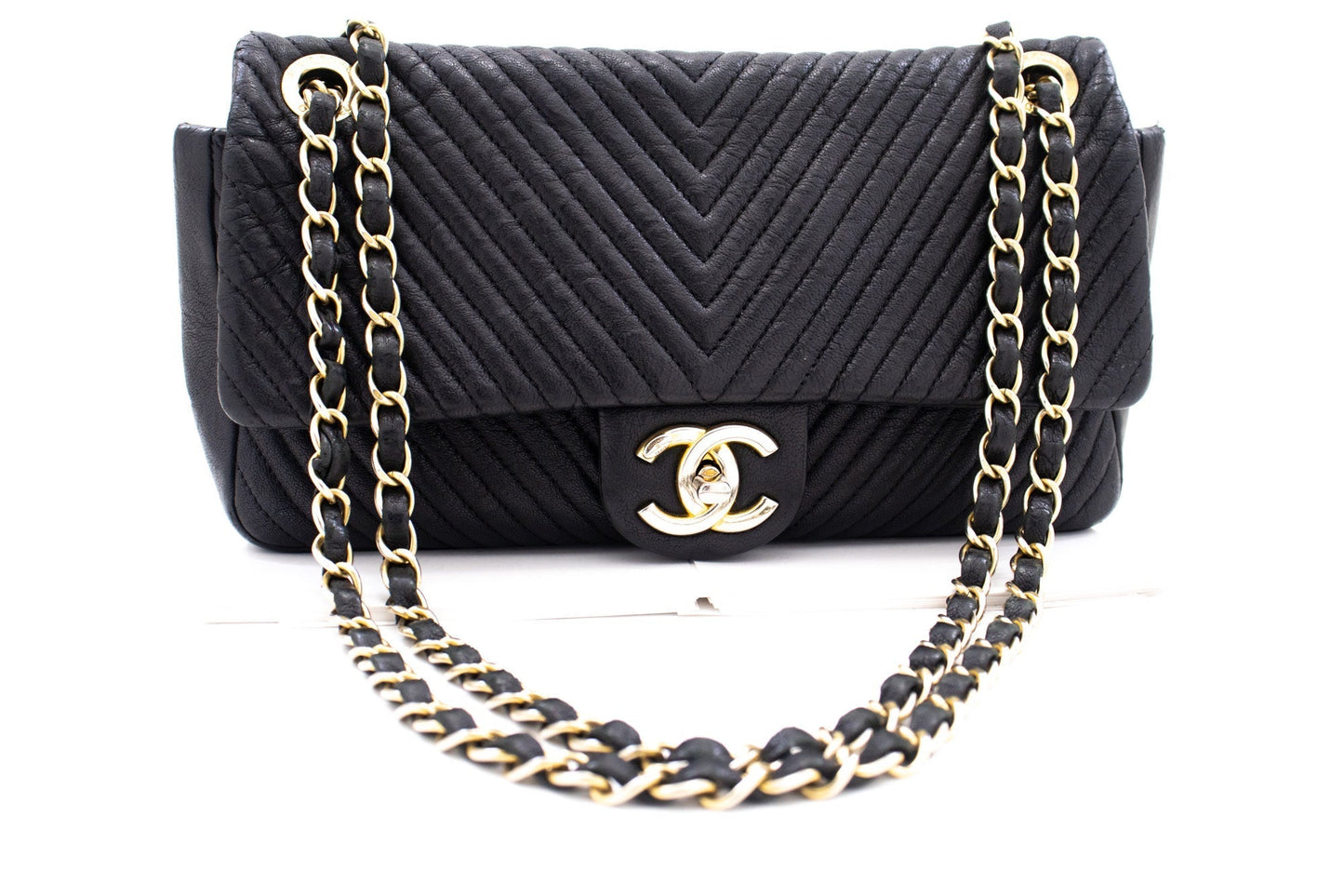 Chanel Chevron V-Stitch Leather Chain Shoulder Bag Single Flap Mat