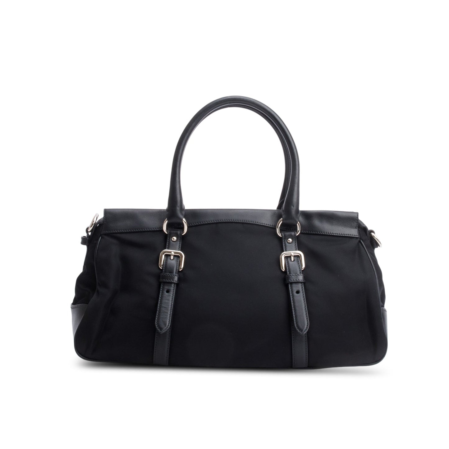 Prada Black Nylon Tessuto Solf Calf Tote