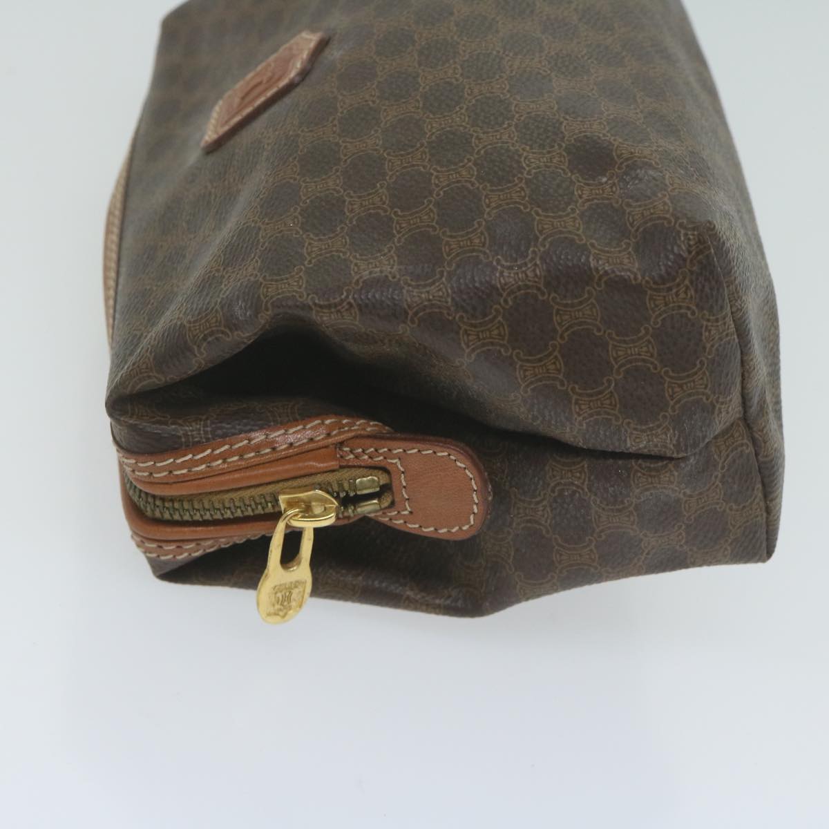 Luxury CELINE Macadam Canvas Pouch PVC Leather Brown 65262