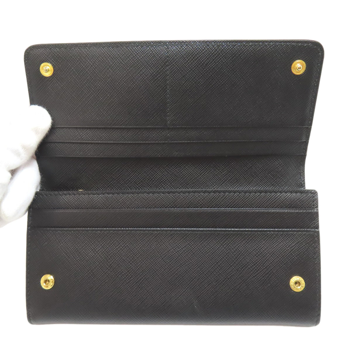 PRADA Long Wallet Purse leather black Safiano