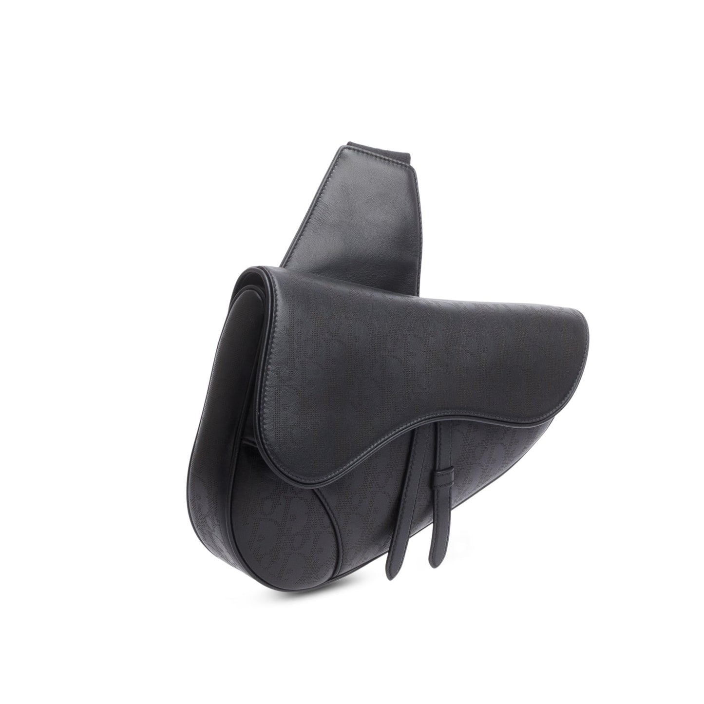 Christian Dior 2021 Black Oblique Galaxy Perforated Leather Saddle Bag