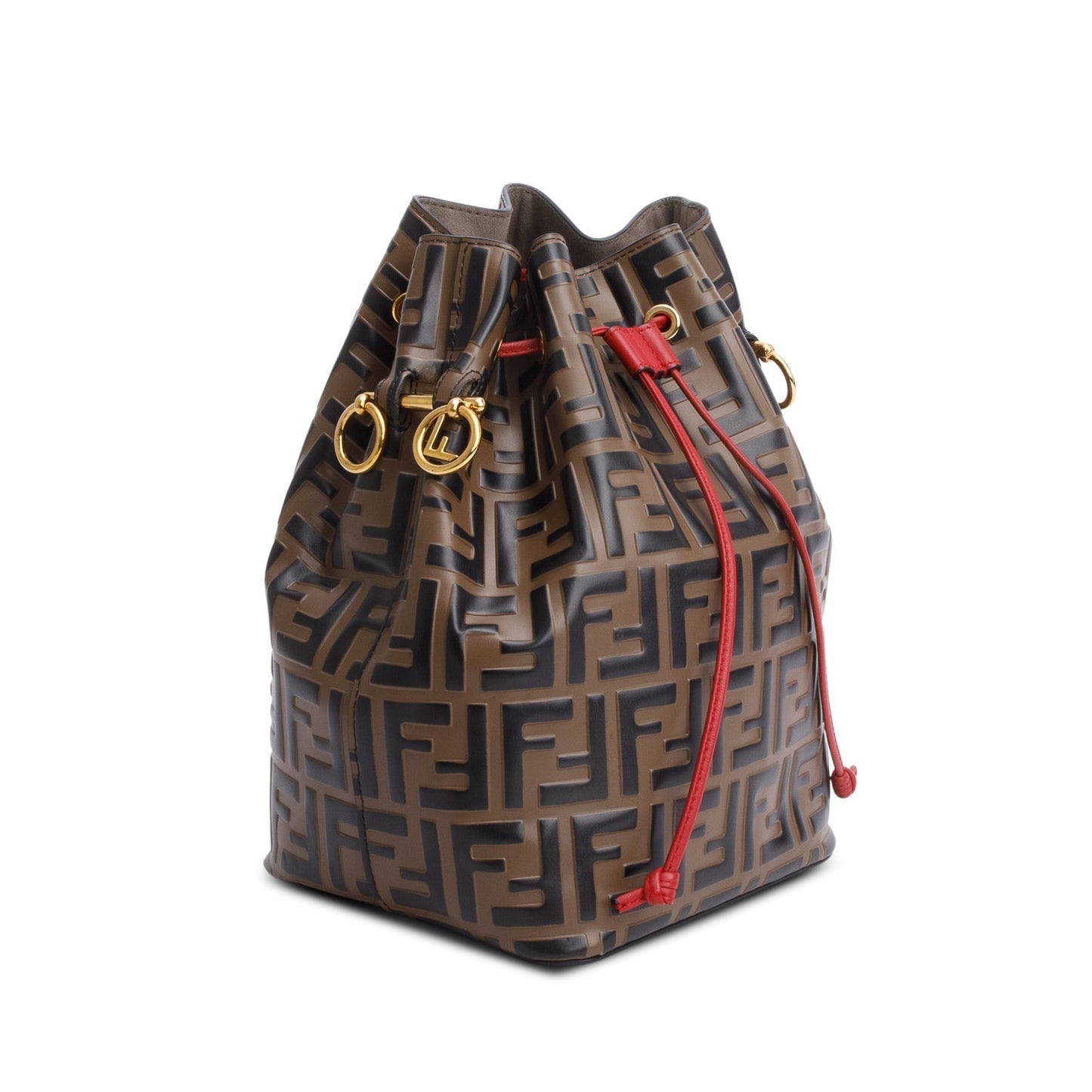 Fendi Brown Vitello Liberty FF 1974 Embossed Small Mon Tresor Bucket Bag