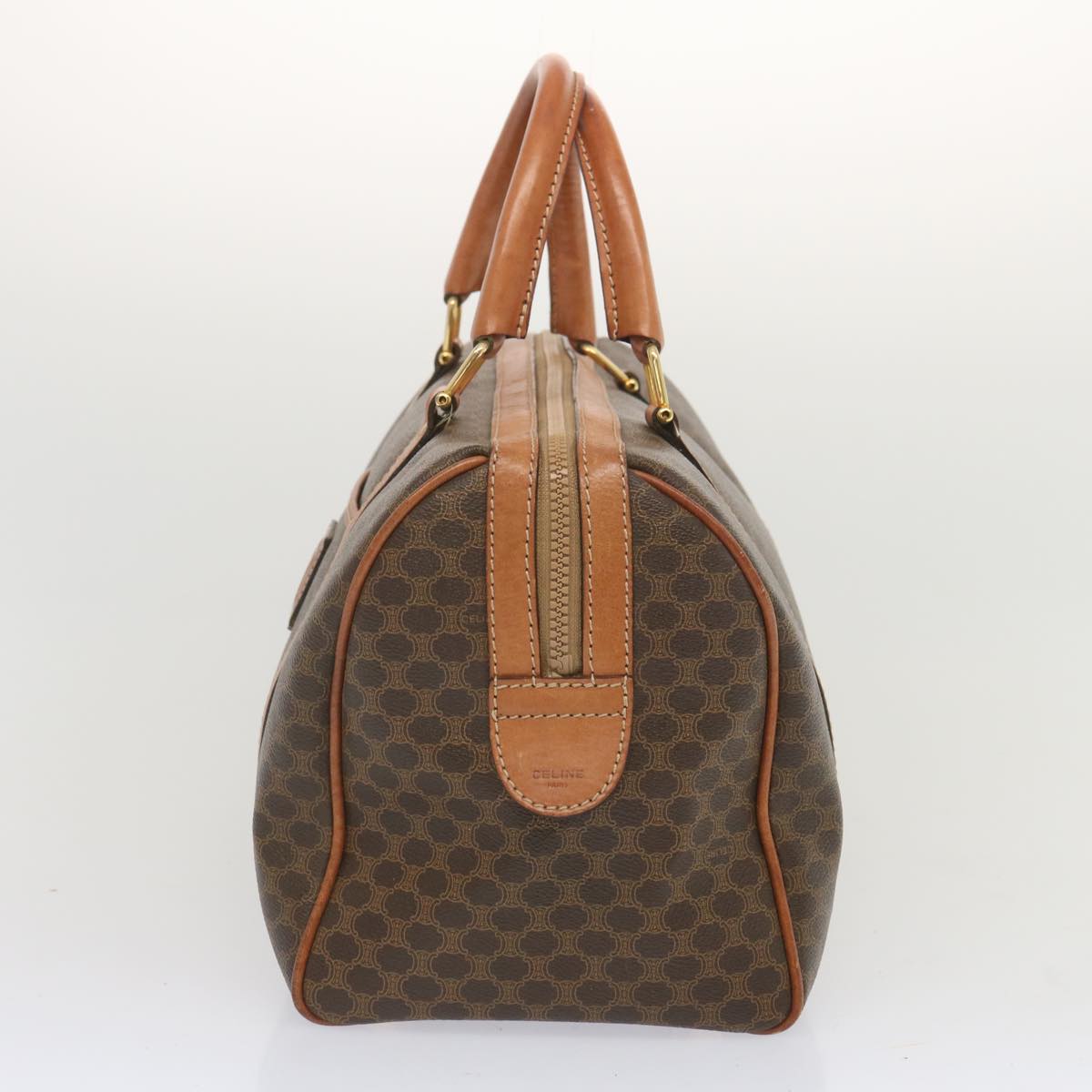 Luxury CELINE Macadam Canvas Boston Bag PVC Brown 68004