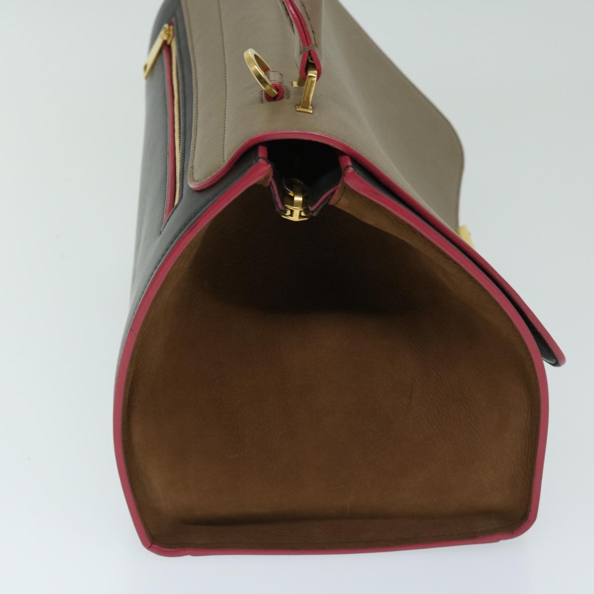 Luxury CELINE Trapeze Hand Bag Leather 2way Brown 68058