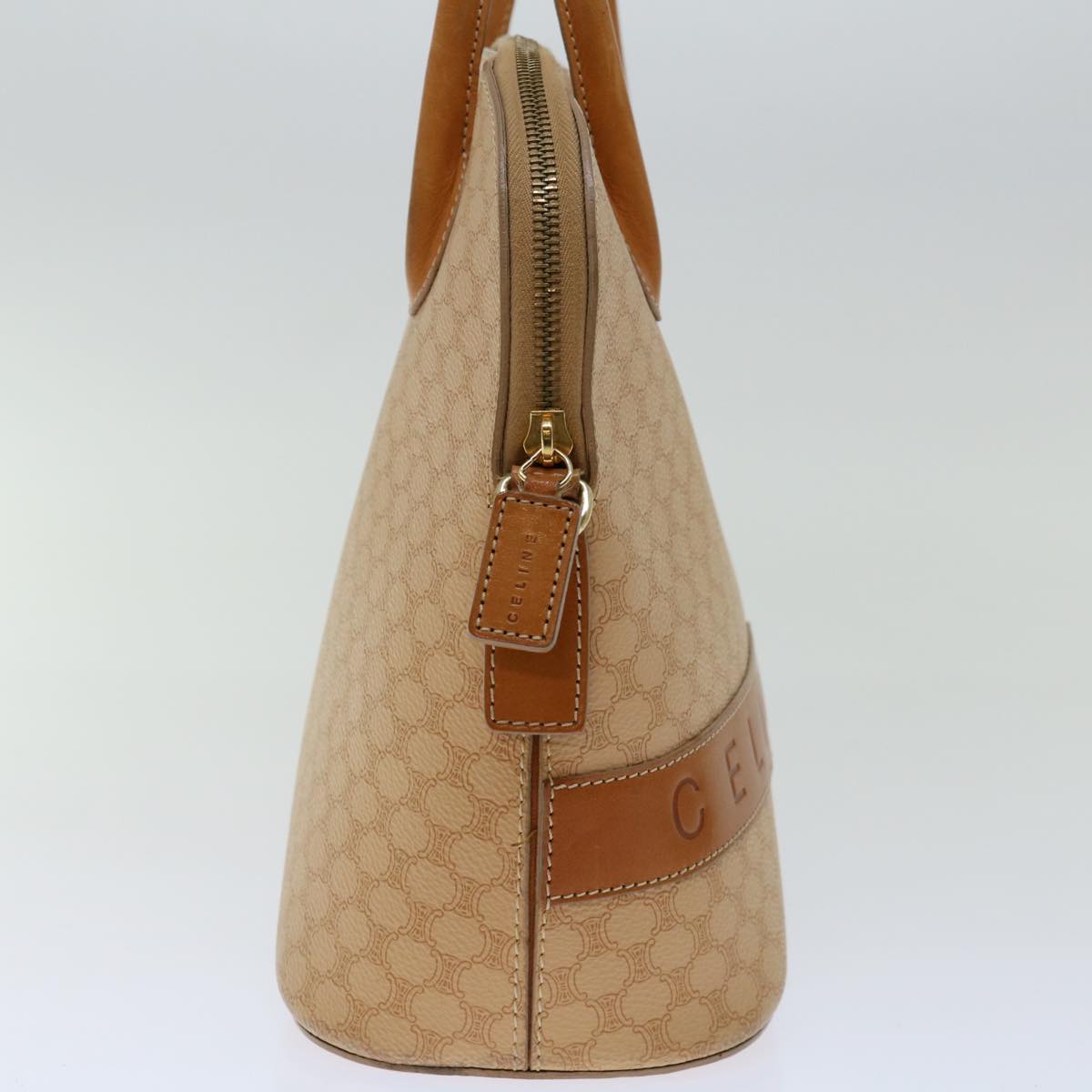 Luxury CELINE Macadam Canvas Hand Bag PVC Leather 2way Beige 69018