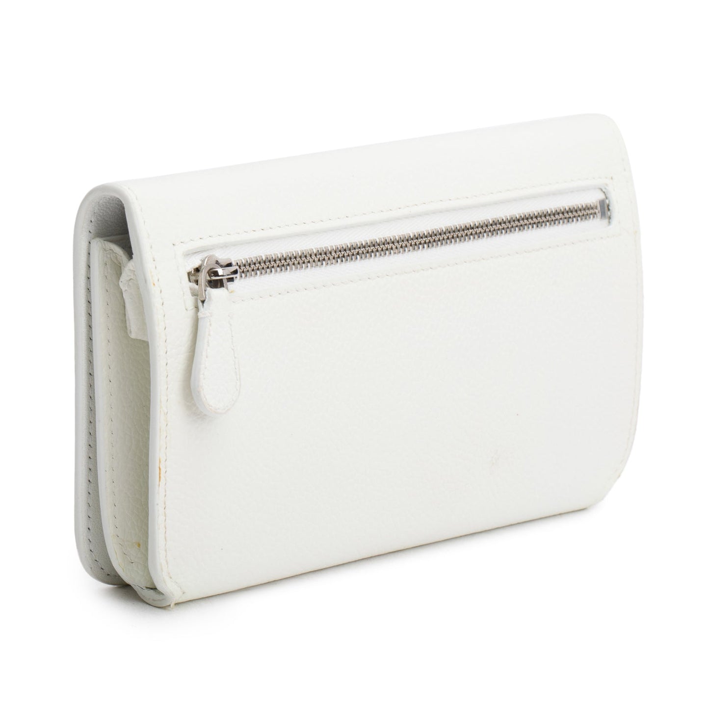 Balenciaga White Pebbled Calfskin Logo Everyday Flap Chain Wallet