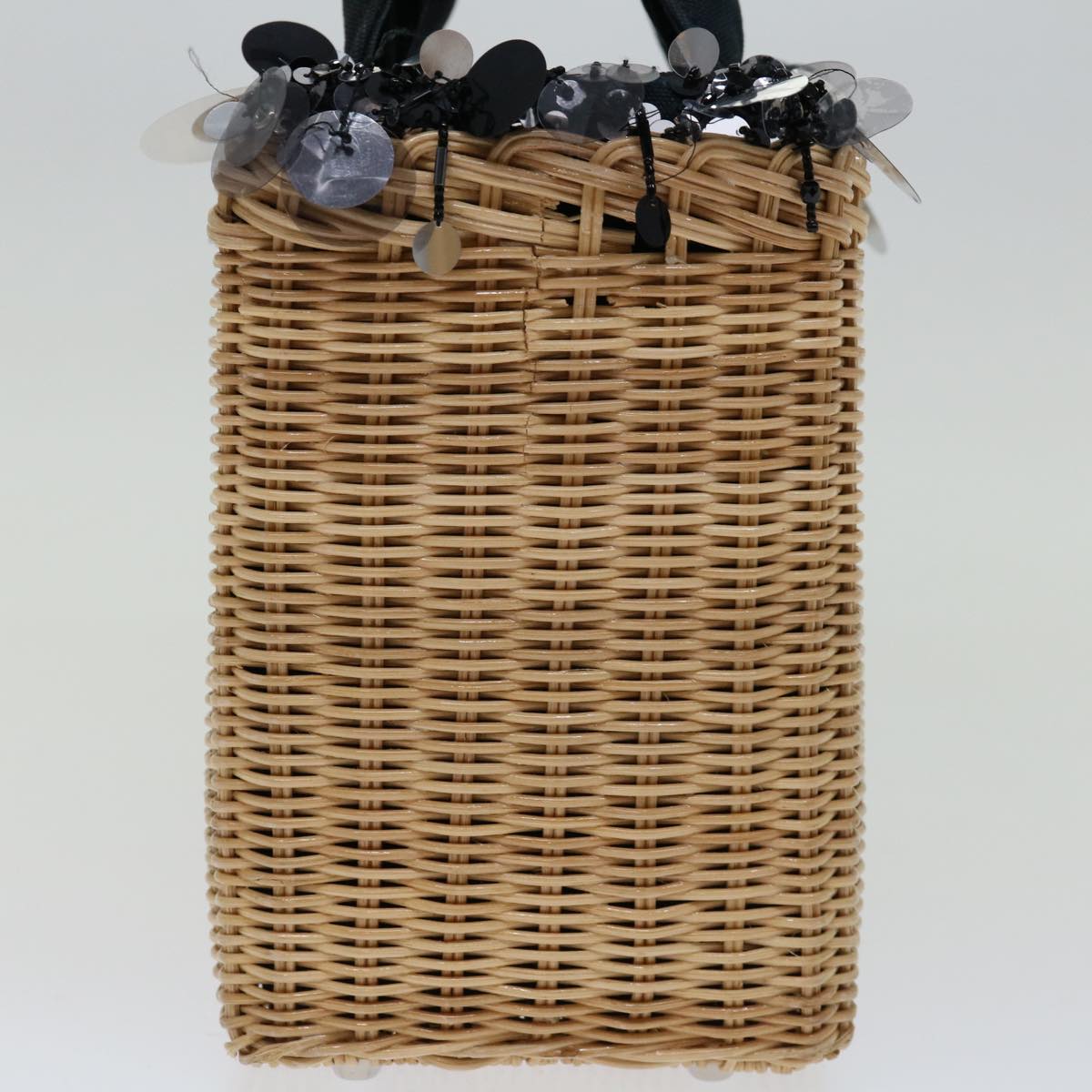 PRADA Hand Bag Wicker Beige Auth 69445