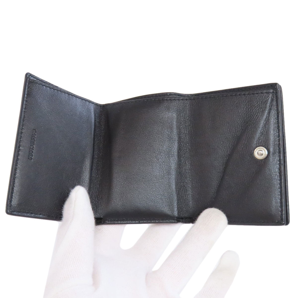 BALENCIAGA Bifold Wallet 594312 leather black logo Tri-fold Wallet Women