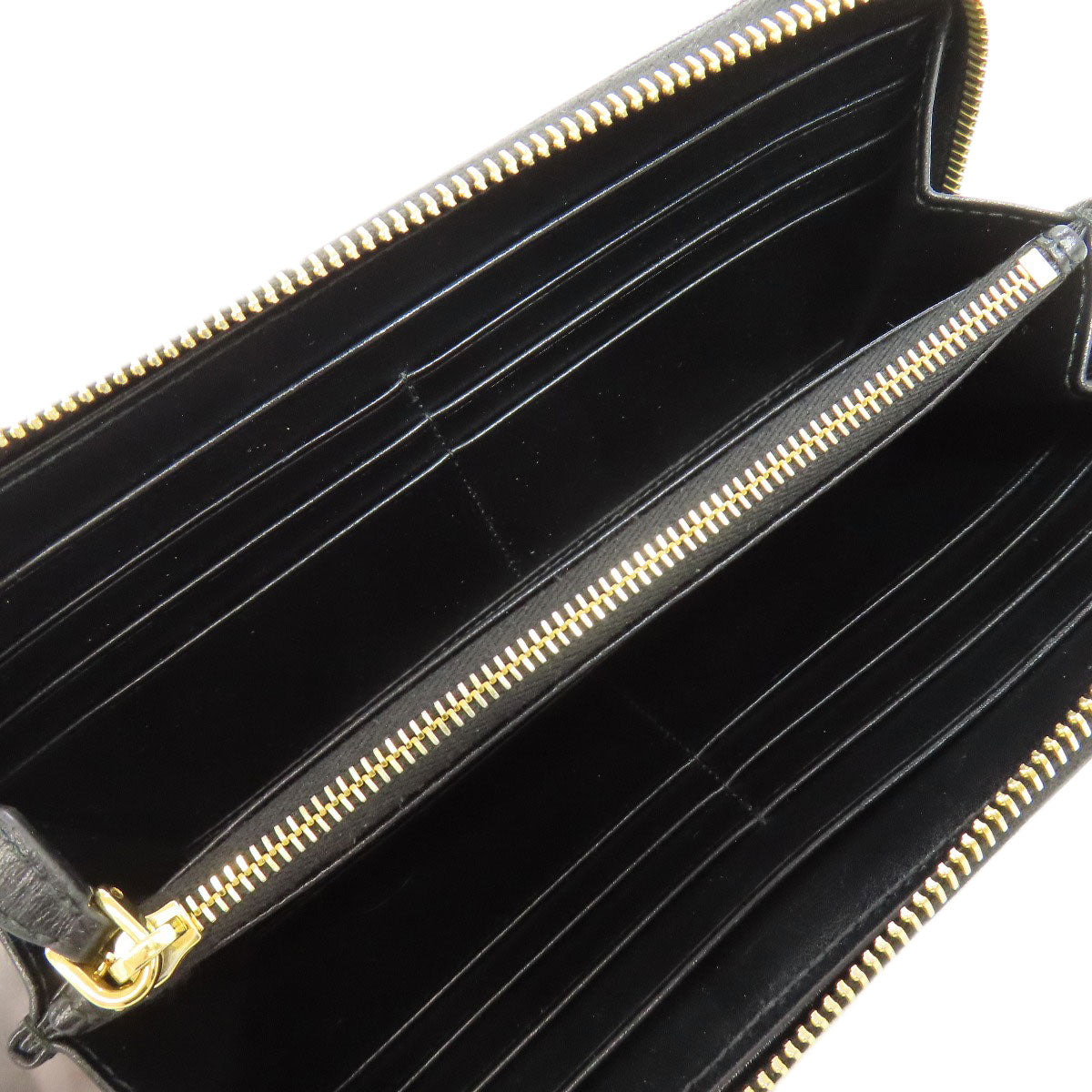 PRADA Long Wallet Purse leather black Zip Around Women