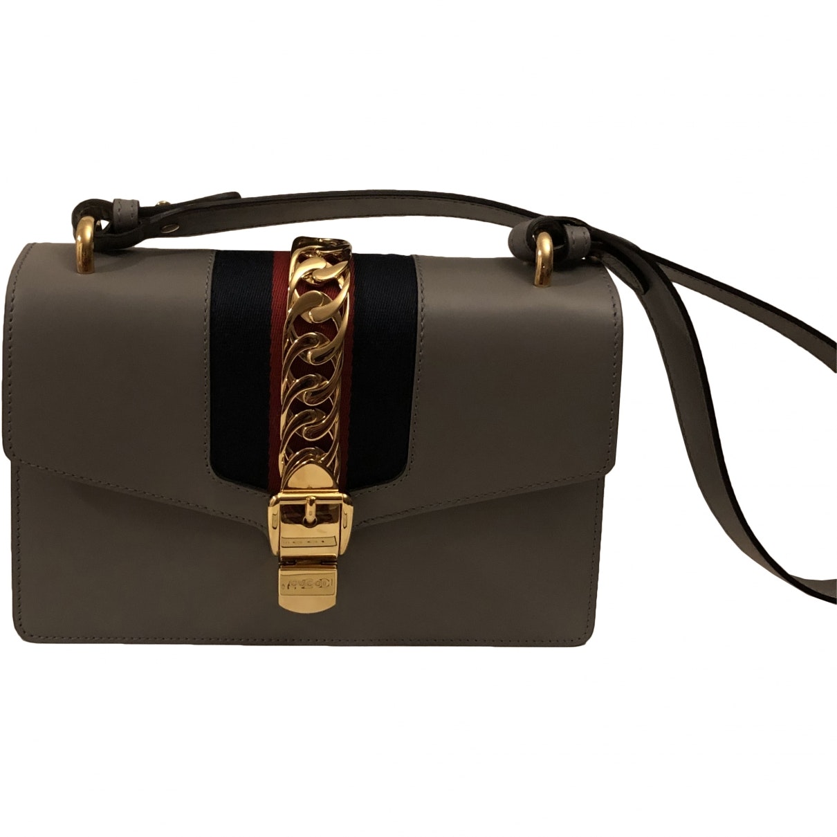 Gucci sylvie grey leather handbag