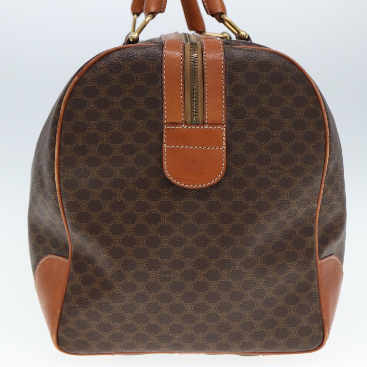Luxury CELINE Macadam Canvas Boston Bag PVC Leather Brown 77390
