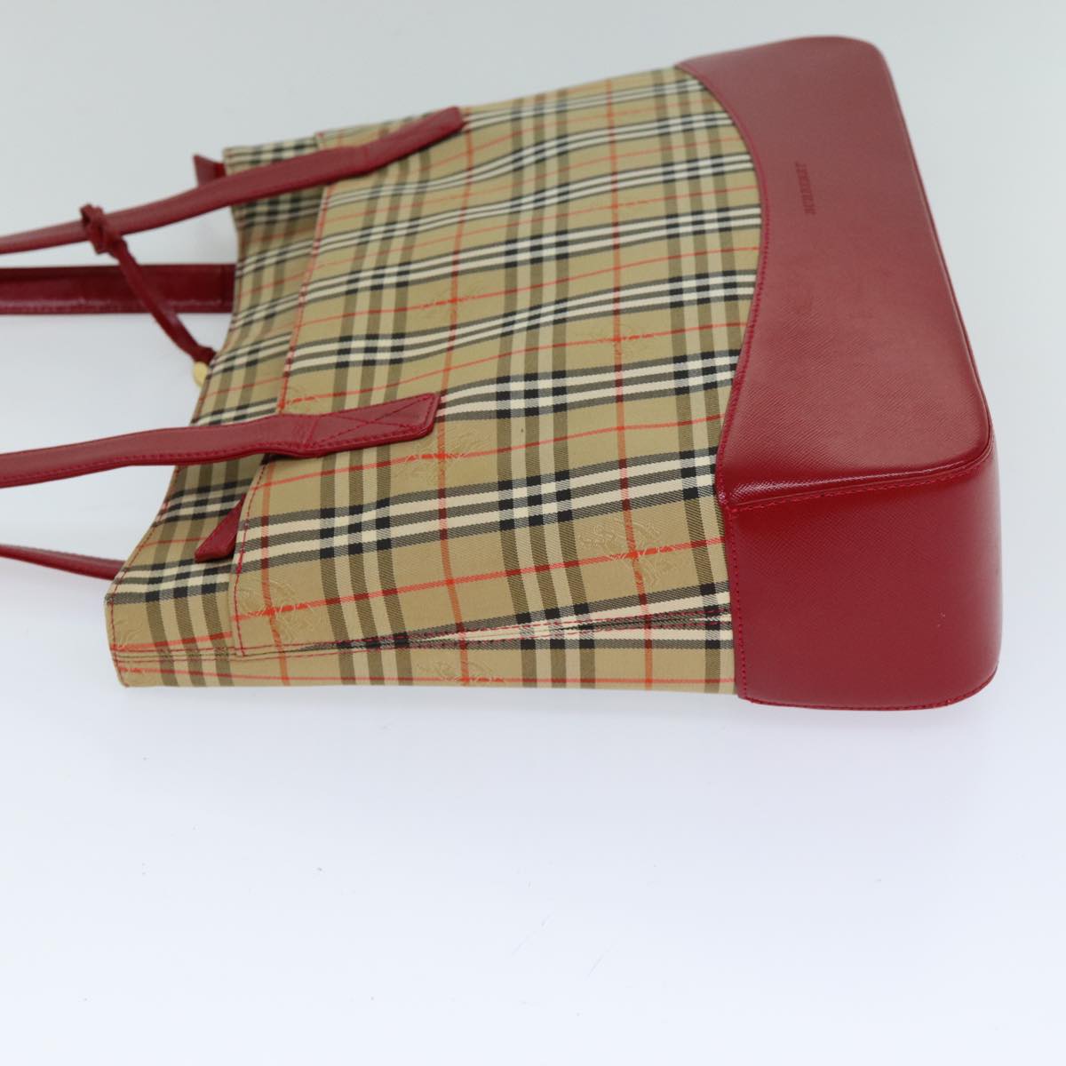 Burberry Nova Check Tote Bag Canvas Leather Beige Red Auth 77506