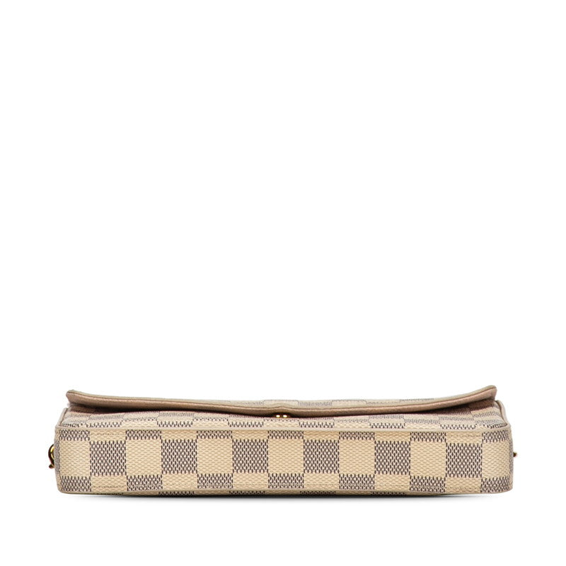 Louis Vuitton Damier Azur Pochette Felice Chain Wallet N40491 White PVC Leather Louis Vuitton