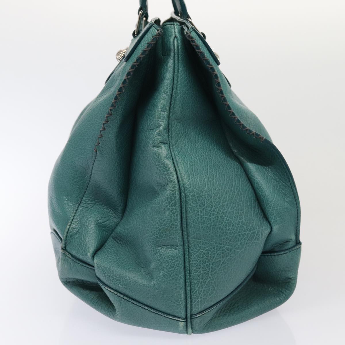 Luxury CELINE Hand Bag Leather 2way Turquoise Blue 80082