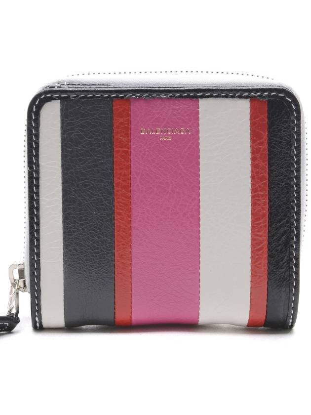 Luxury Balenciaga Trending 2025 Bazar Striped Zip Around Leather Half Wallet