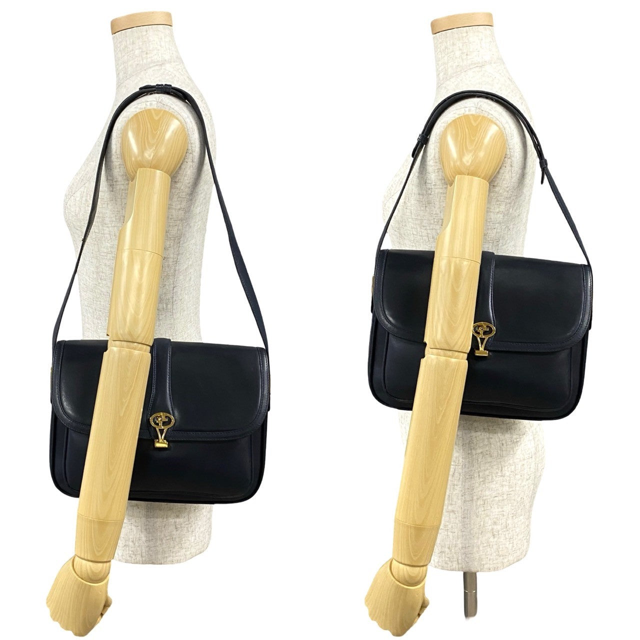 GUCCI Shoulder Bag Calfskin, Leather Navy logo Metal Women