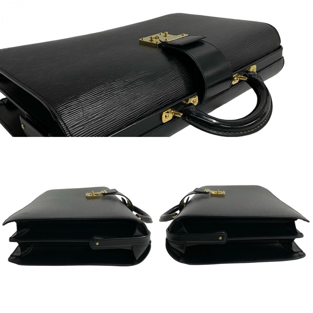 LOUIS VUITTON Business bag leather black Epi Cerviet Fermoire mens