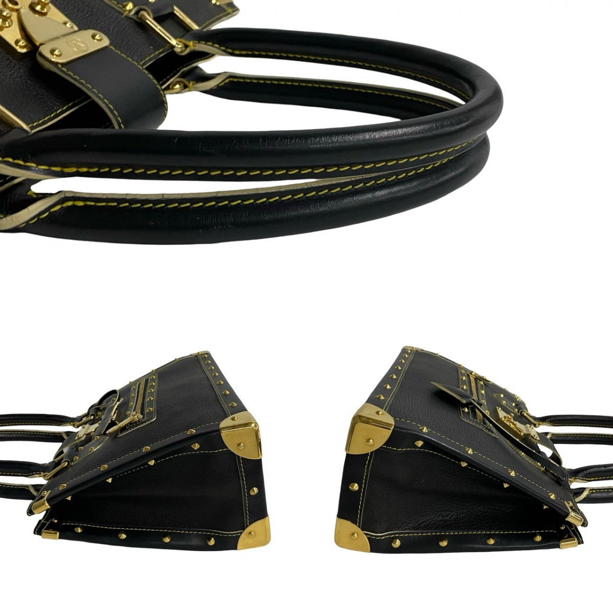 LOUIS VUITTON Handbag leather black logo Metal Shari Fabello Women