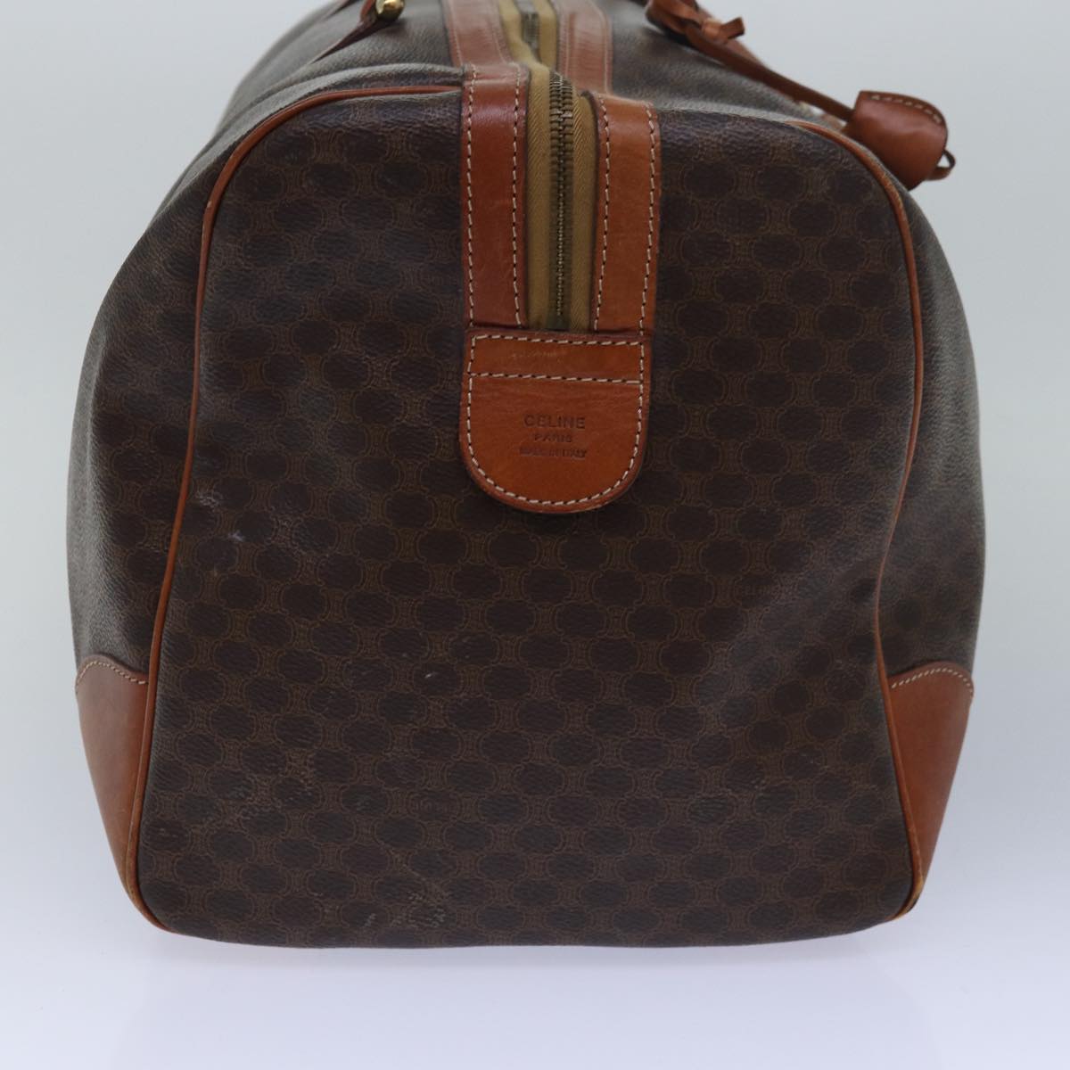 Luxury CELINE Macadam Canvas Boston Bag PVC Leather Brown 80882