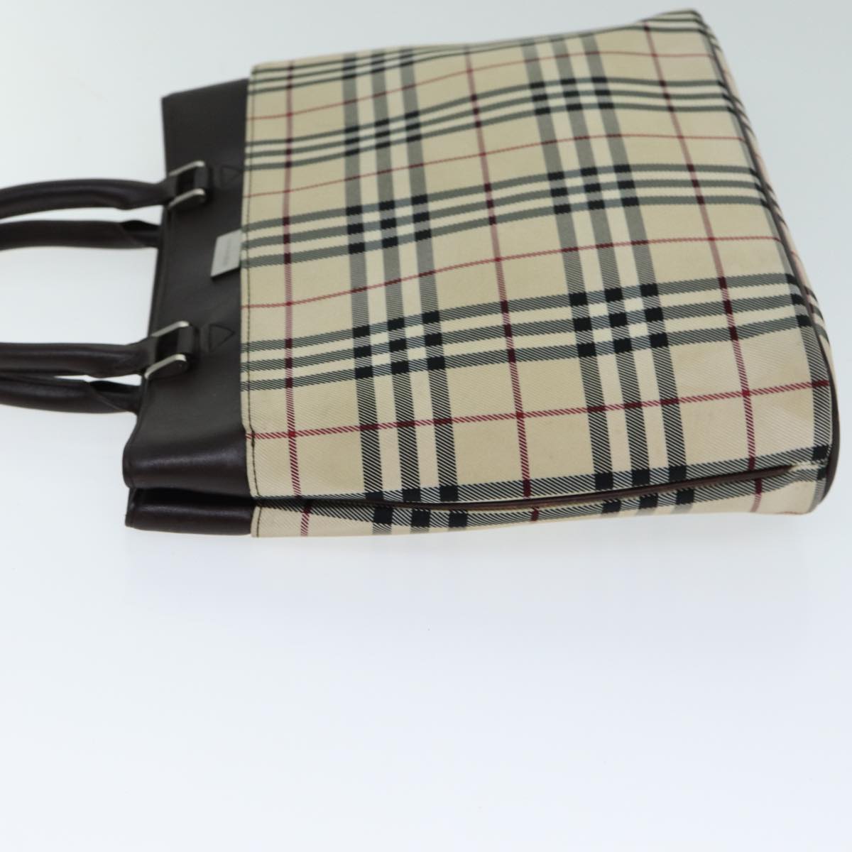 Burberry Nova Check Hand Bag Canvas Beige Auth 81654