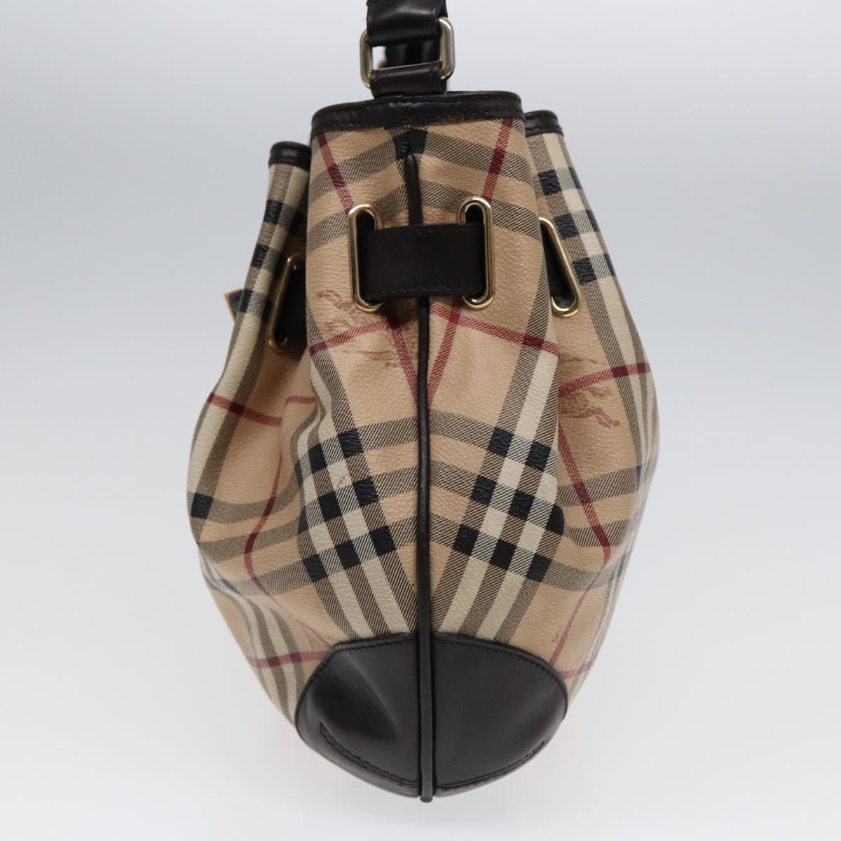 Burberry Nova Check Hand Bag PVC Leather 2way Beige Brown gold Auth 85543