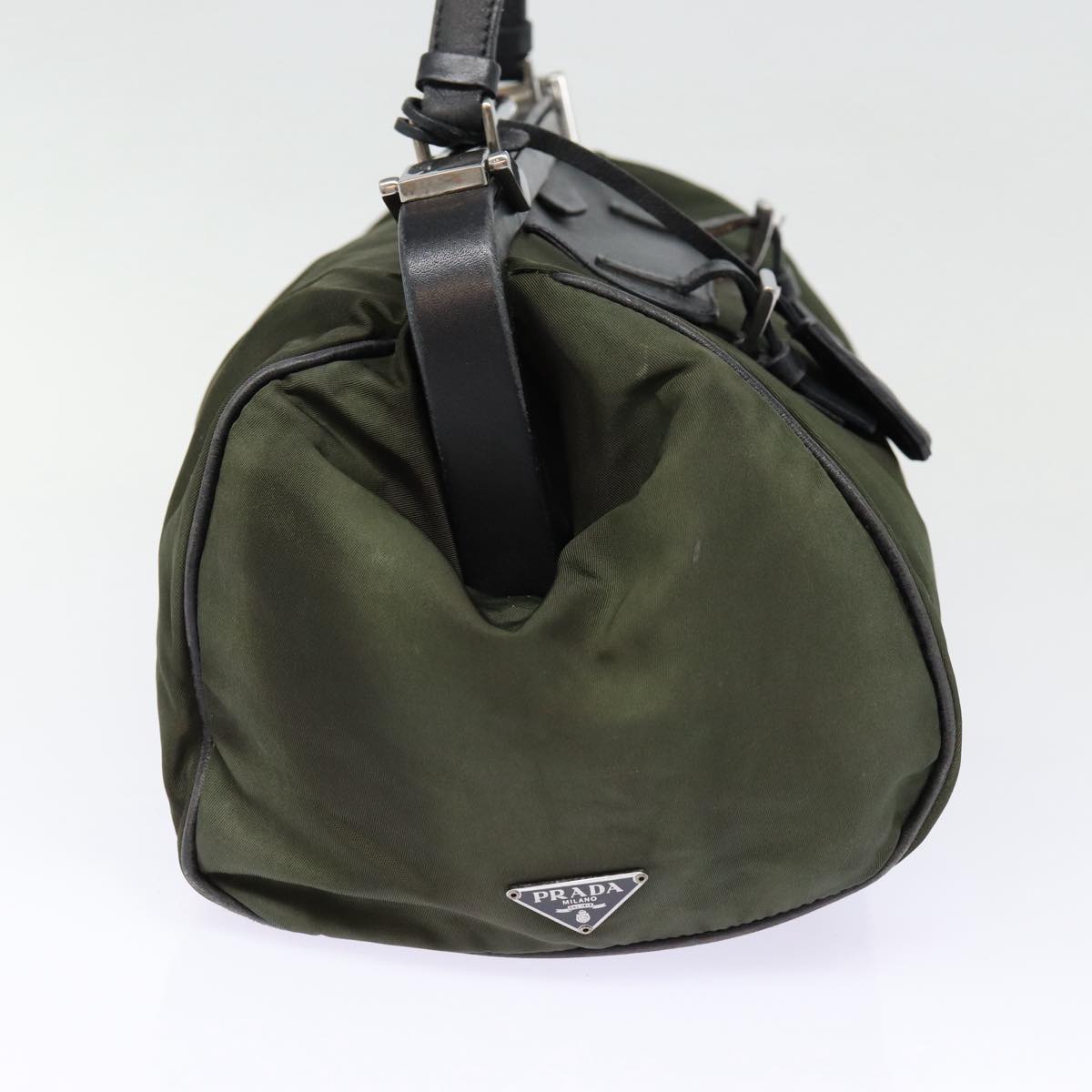 PRADA Hand Bag Nylon Khaki Silver Auth