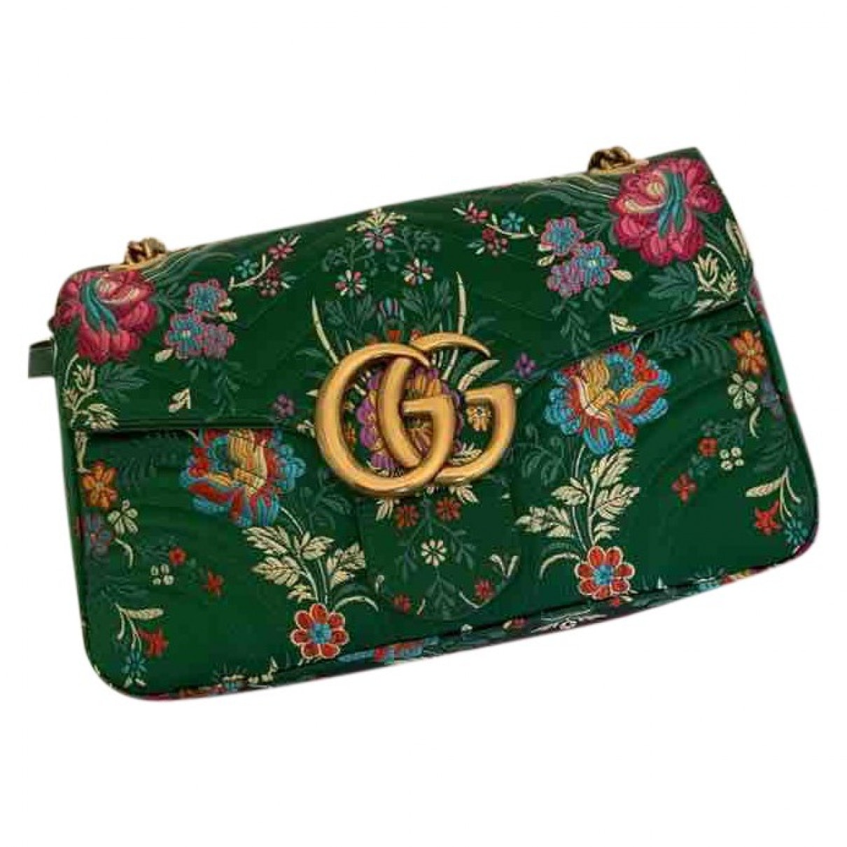 Gucci marmont green silk handbag
