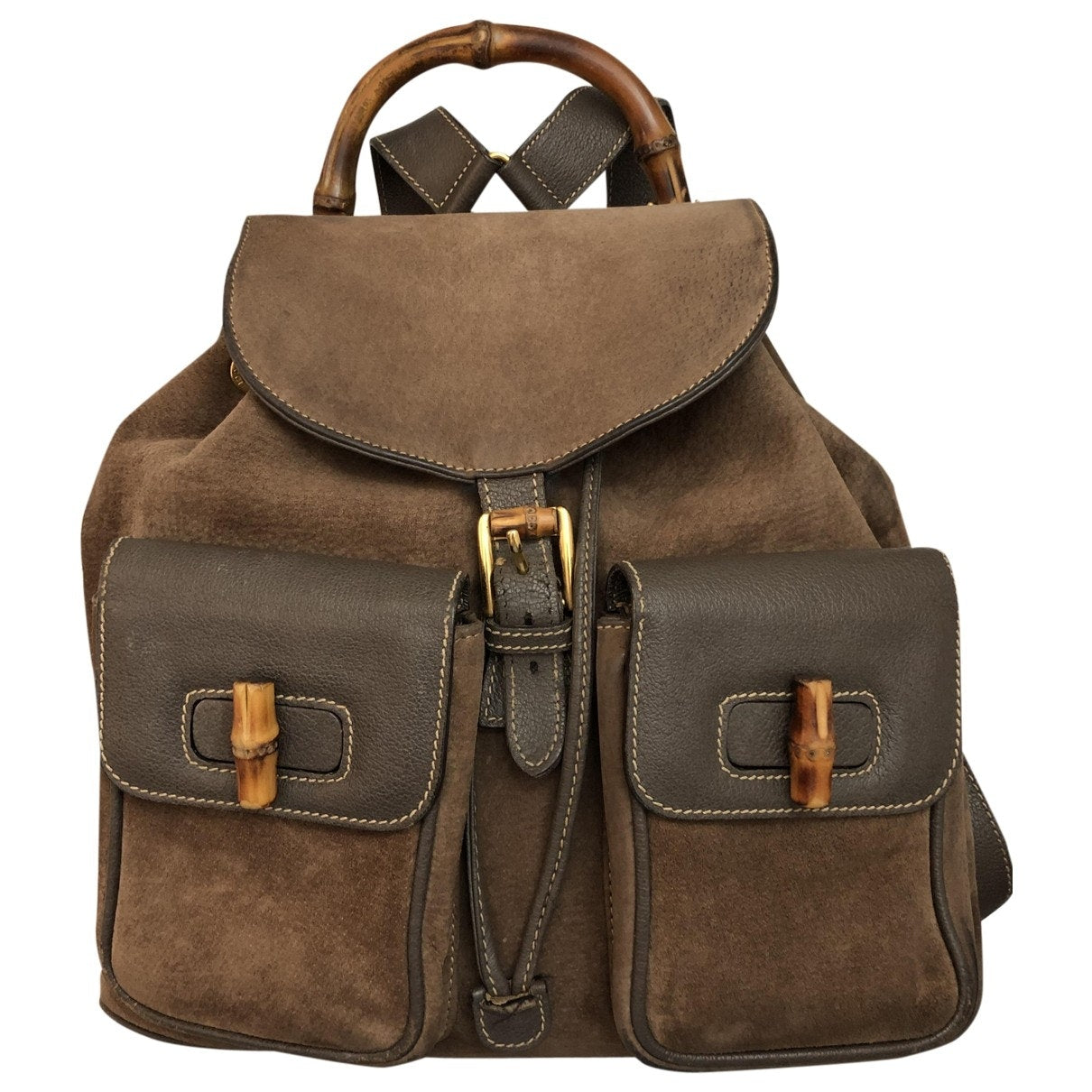 Gucci bamboo brown leather backpacks