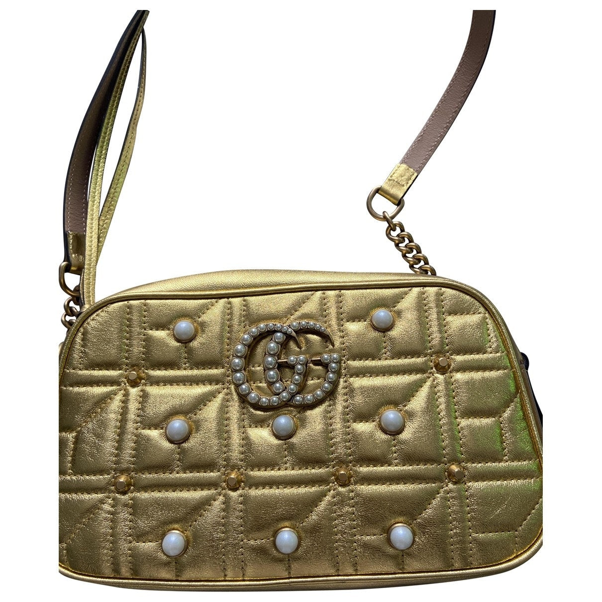 Gucci marmont gold leather handbag