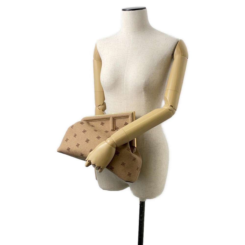 FENDI First Flannel Shoulder Bag Beige 8BP127 Wool Size Medium