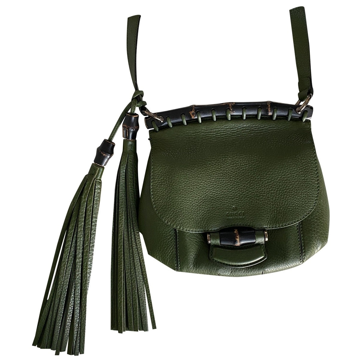 Gucci bamboo green leather handbag