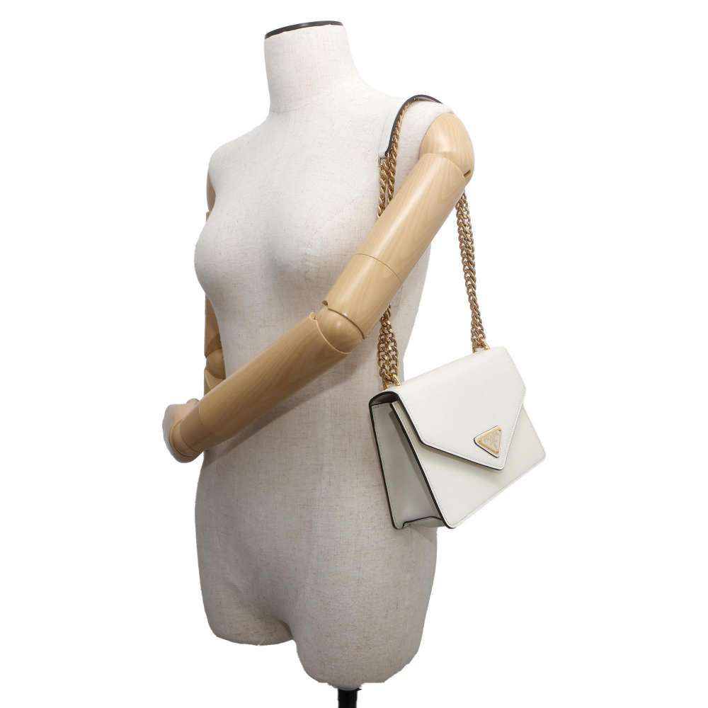 PRADA Saffiano Leather ChainShoulder Bag White Leather