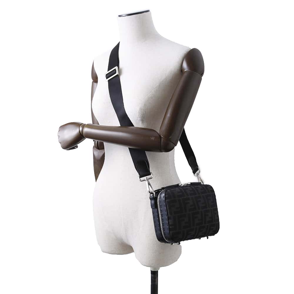FENDI Zucca Handbag Black 7VA552 Canvas Leather