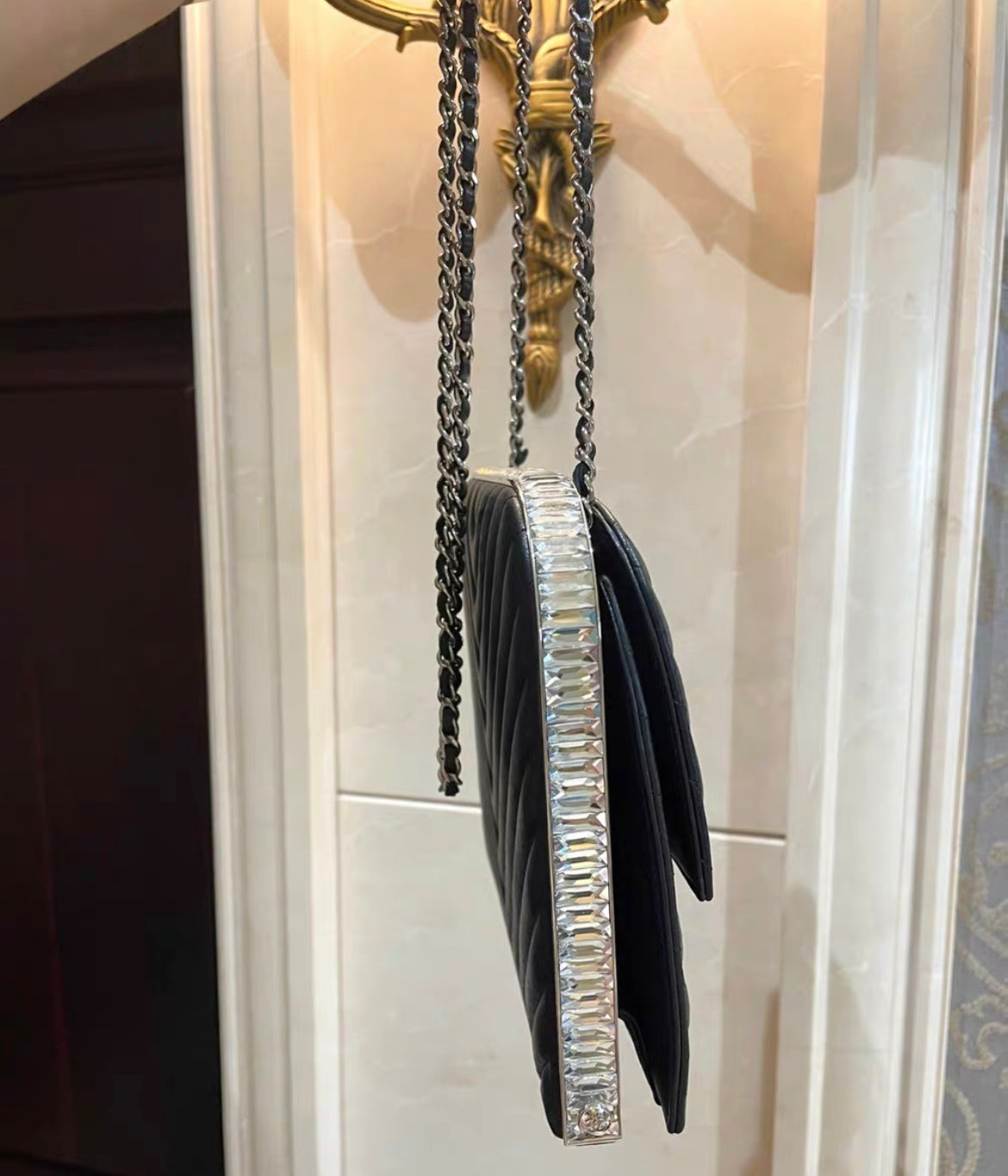 CHANEL 15C PARIS DUBAI CLUTCH ON CHAIN BAGUETTE CRYSTAL BLACK