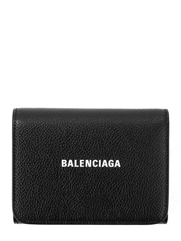 Luxury Balenciaga Trending 2025 Logo Leather Half Wallet Black