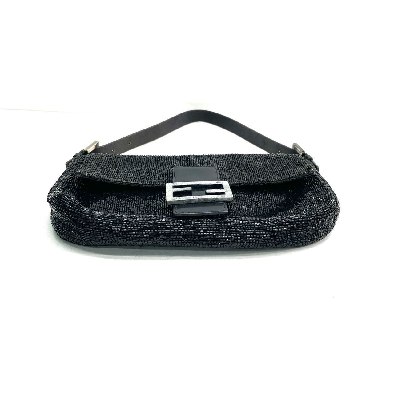 Fendi Baguette Black Glitter Beads Shoulder Bag
