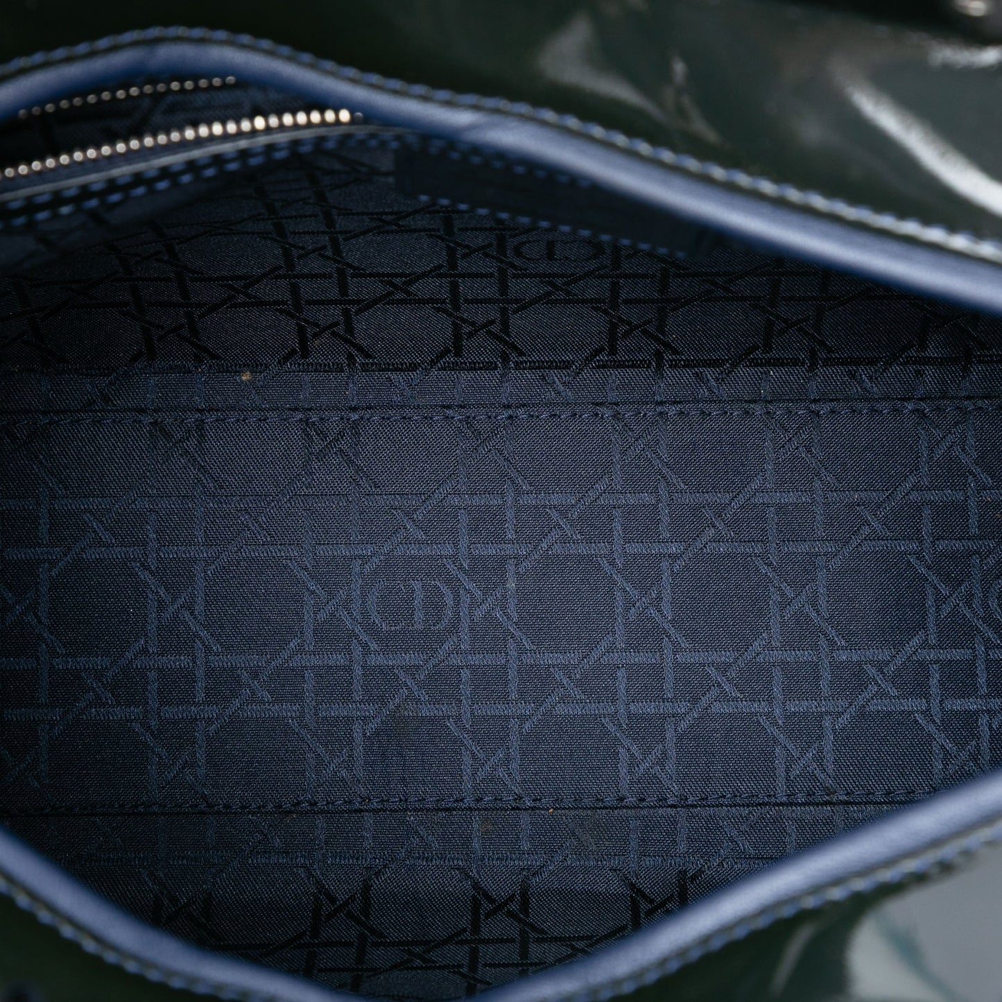 Blue Dior Large Patent Cannage Lady Dior Satchel