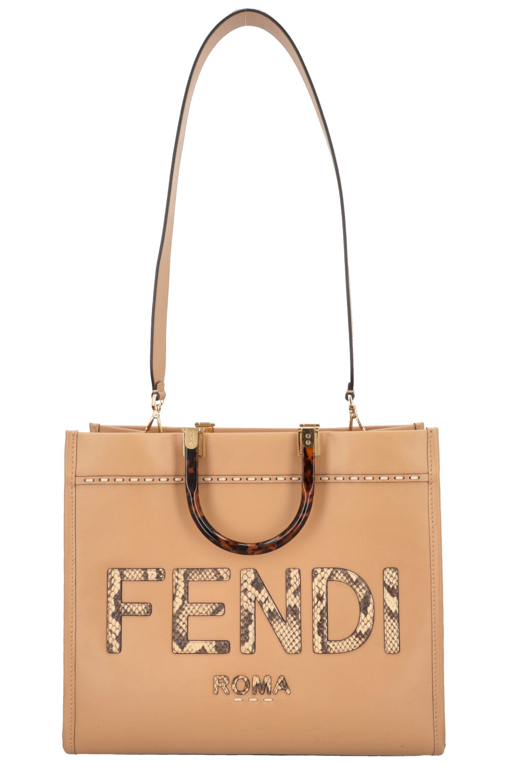 FENDI Medium Sunshine Tote Bag Python Caramel