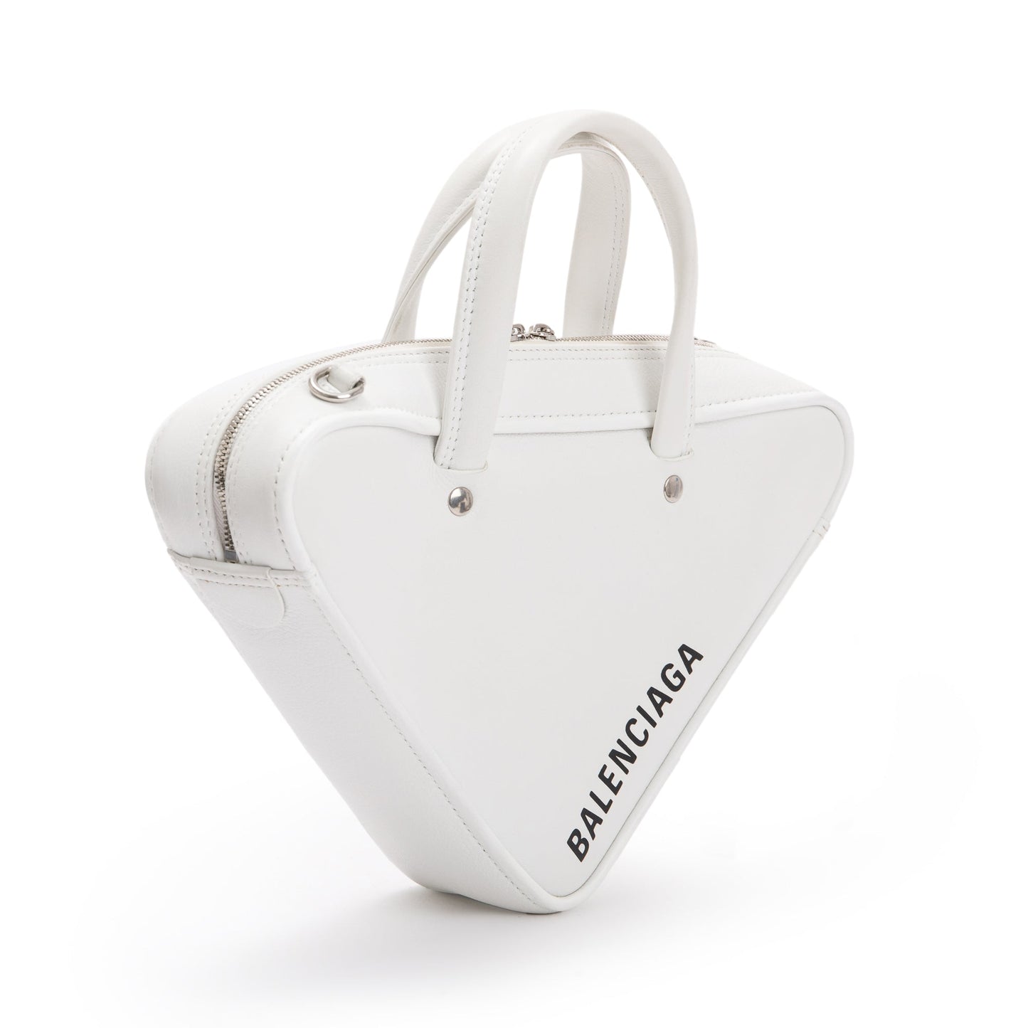 Balenciaga 2020 White Calfskin Leather Triangle S Duffle Bag