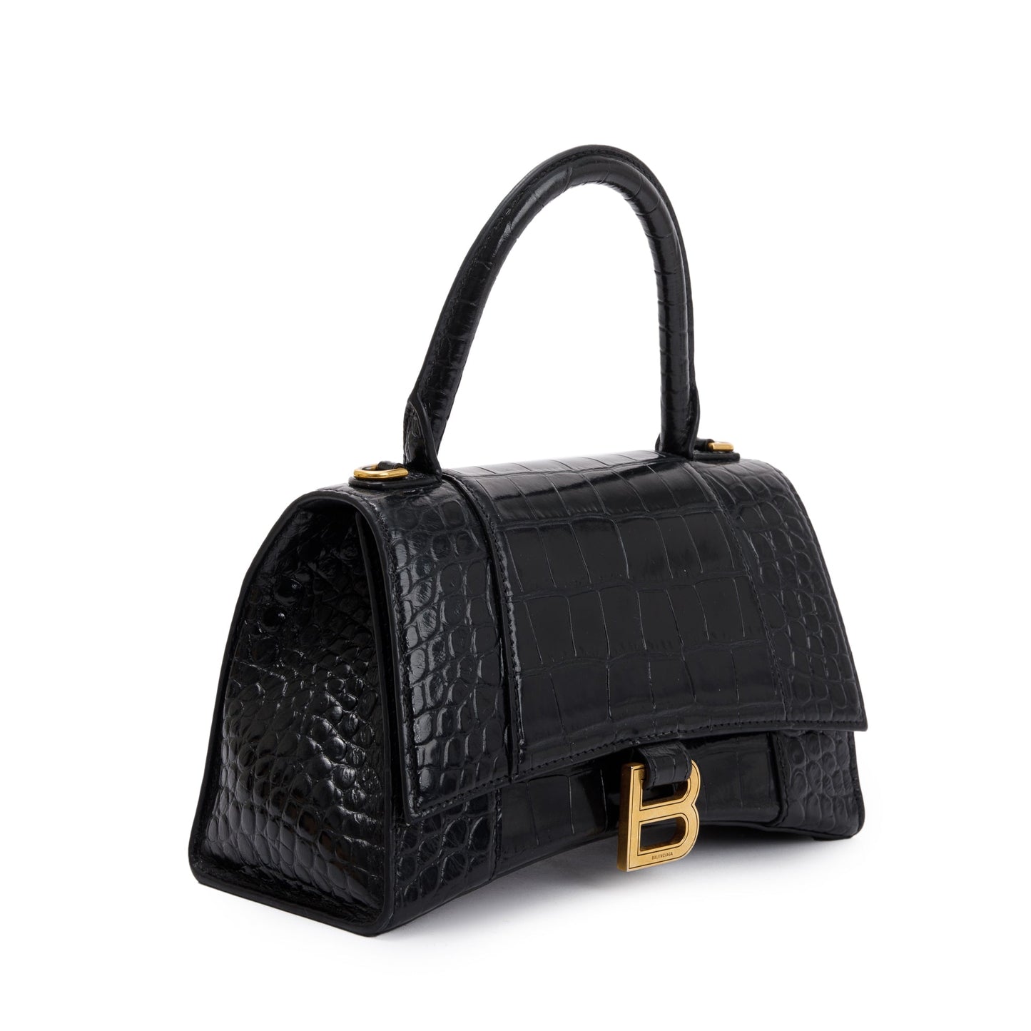 Balenciaga Black Croc-Embossed Leather Small Hourglass Top Handle Bag