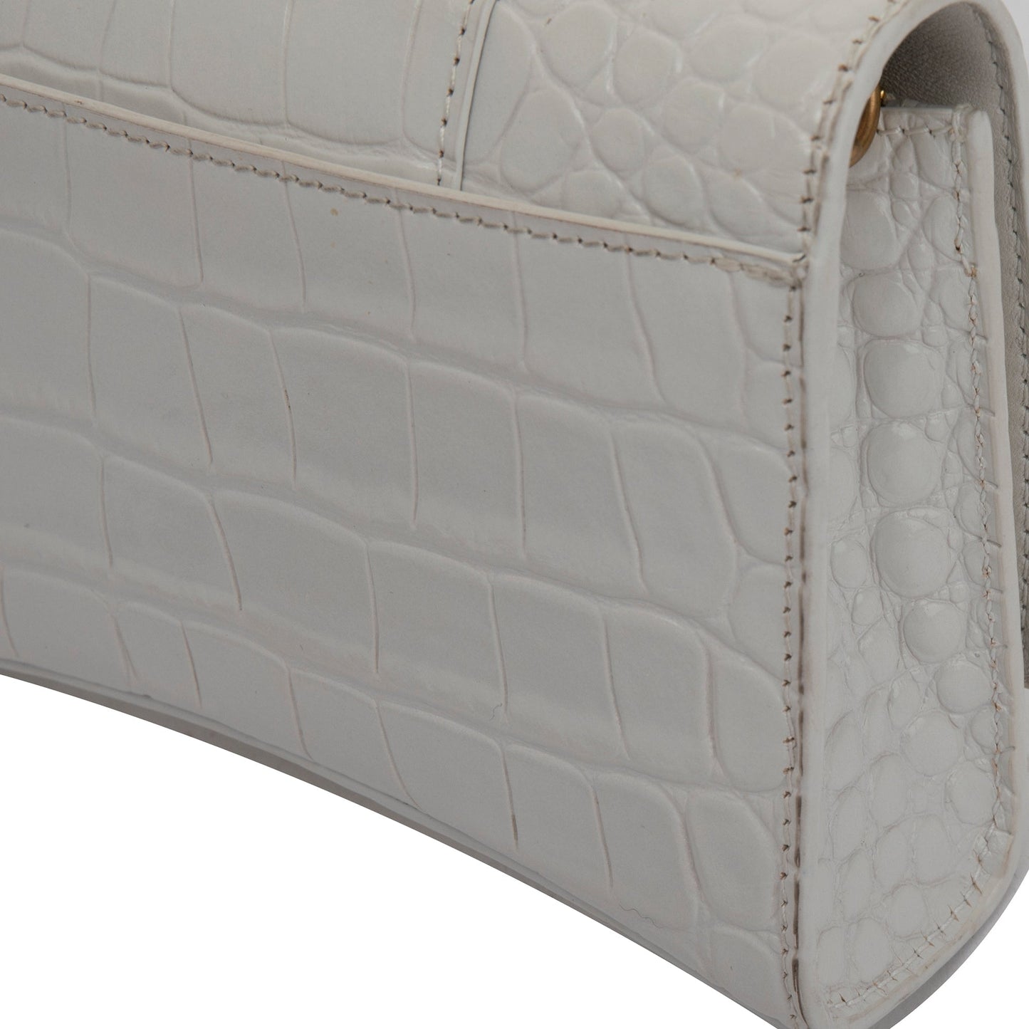 Balenciaga White Crocodile Embossed Hourglass Wallet on Chain