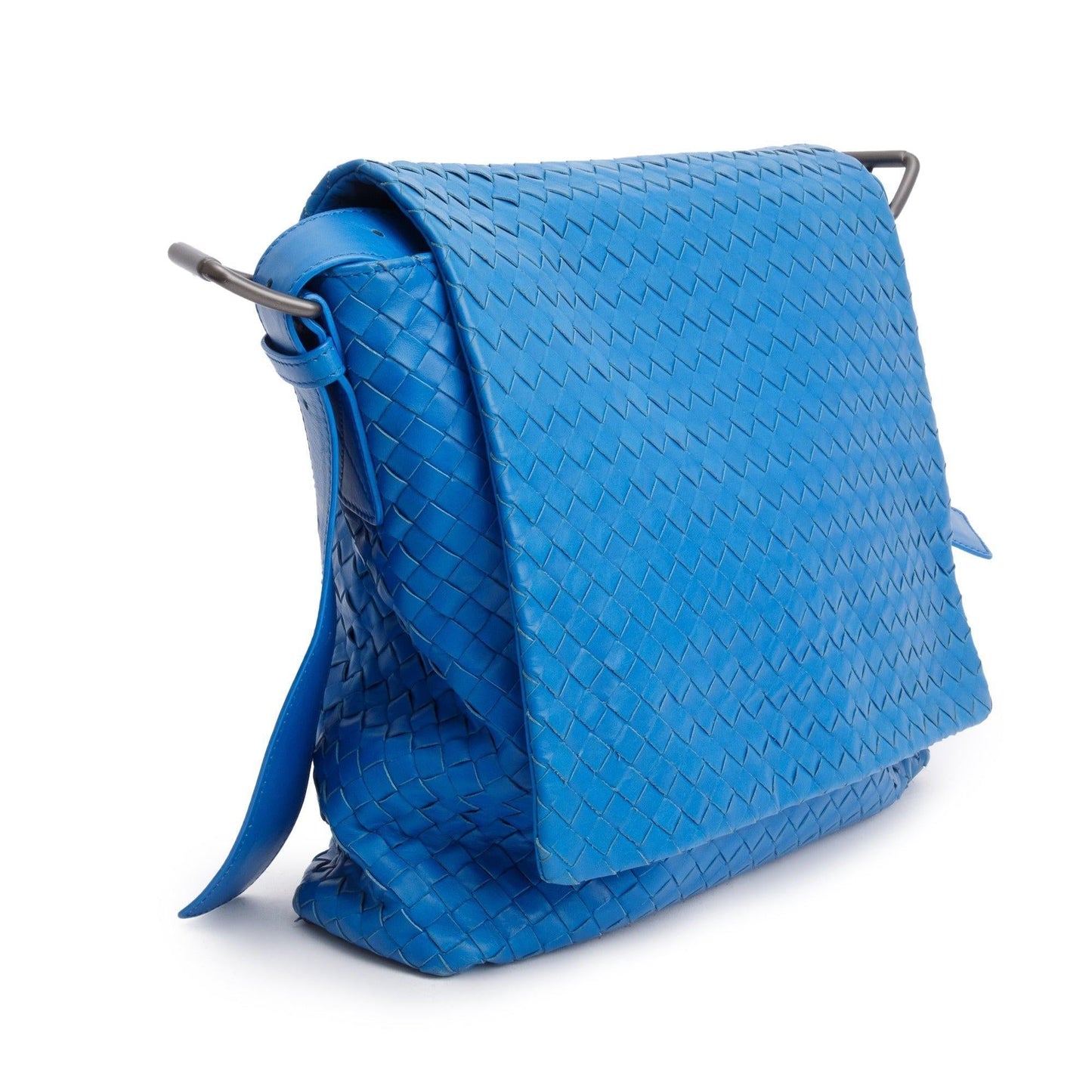 Bottega Veneta Blue Intrecciato Leather Large Cobble Messenger Bag