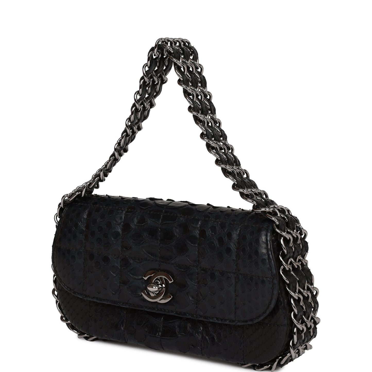 Chanel Mini Flap Bag Black Python Silver Hardware