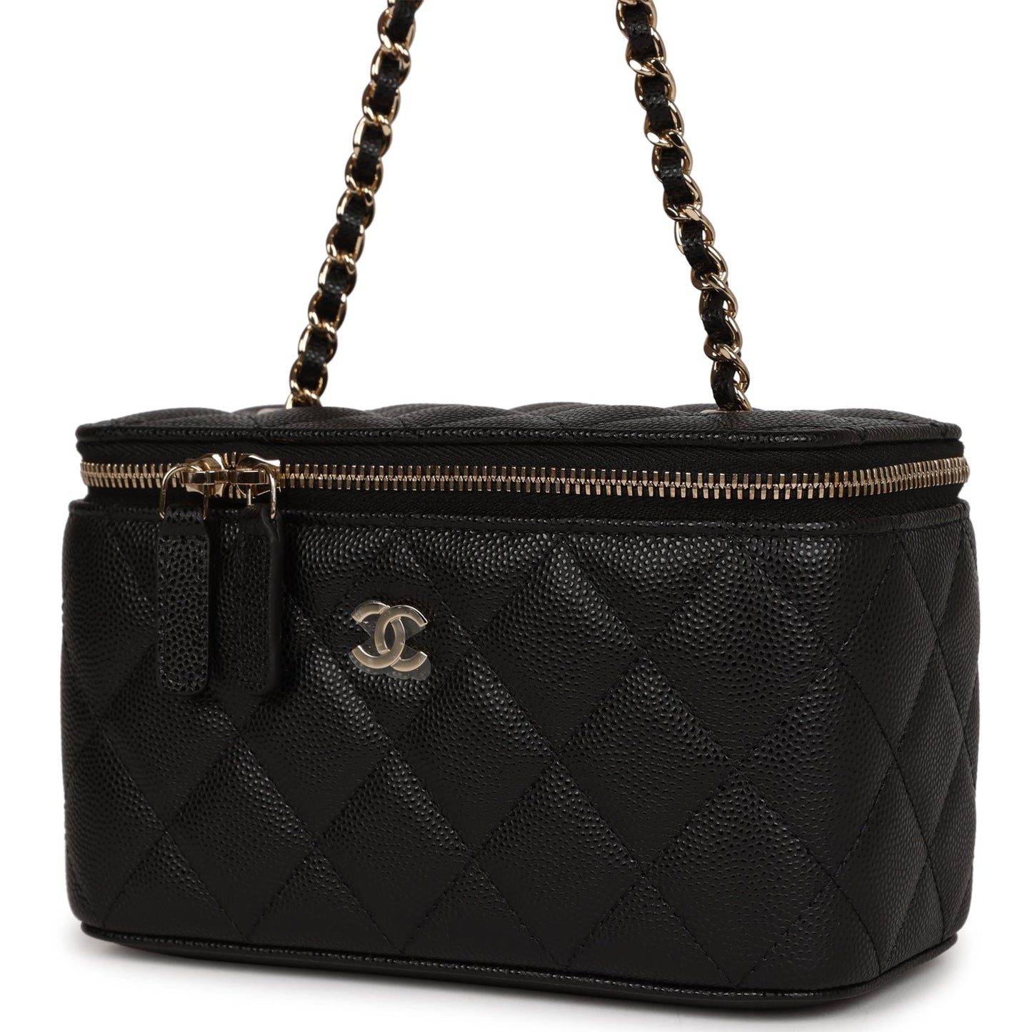 Chanel Small Classic Vanity Case Black Caviar Light Gold Hardware